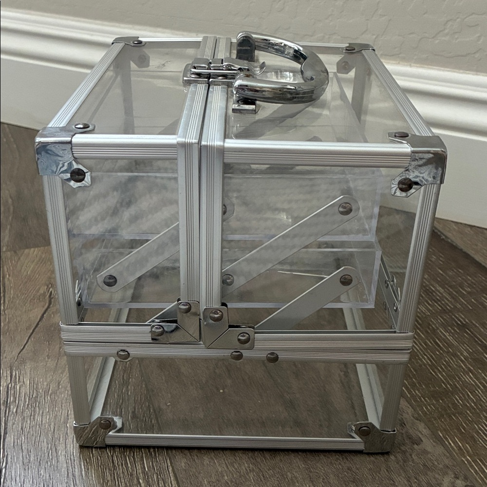 Vintage Clear Acrylic Train Case Organizer/Cosmetic, Makeup, Jewelry Storage Box - Picture 2 of 6